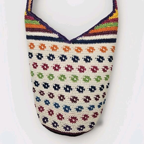 Guatemalan Zippered Crochet Knit Hobo Bag Multicolor Purse Boho Colorful - Picture 1 of 7